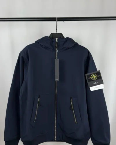 Stone Island Men's Light Soft-Shell Logo-Patch Replica Premium Quality Navy Blue Color Jacket
