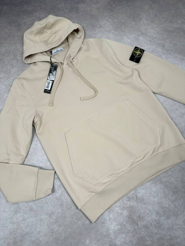 Stone Island Men's Logo Fleece Cotton Replica Beige Color Hoodie Stone Island Men's Logo Fleece Cotton Replica Beige Color Hoodie