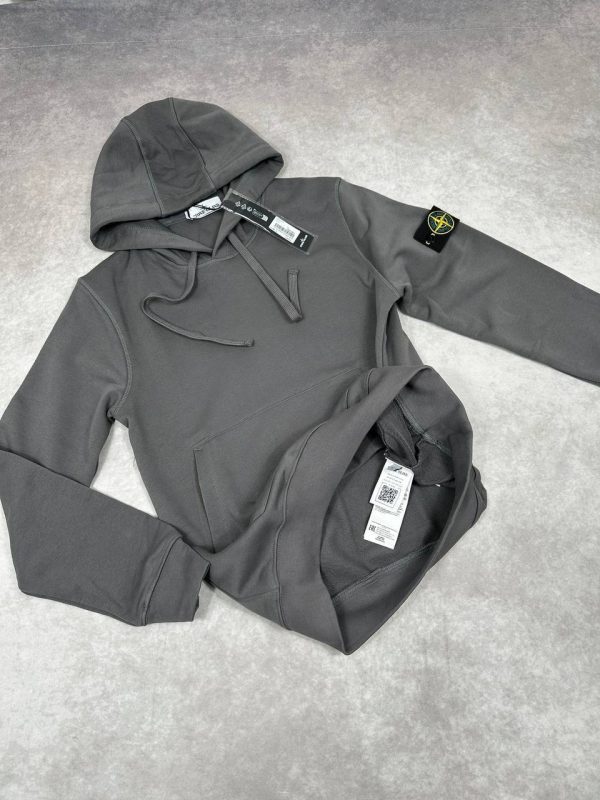 Stone Island Men's Logo Fleece Cotton Replica Dark Grey Hoodie Stone Island Men's Logo Fleece Cotton Replica Dark Grey Hoodie