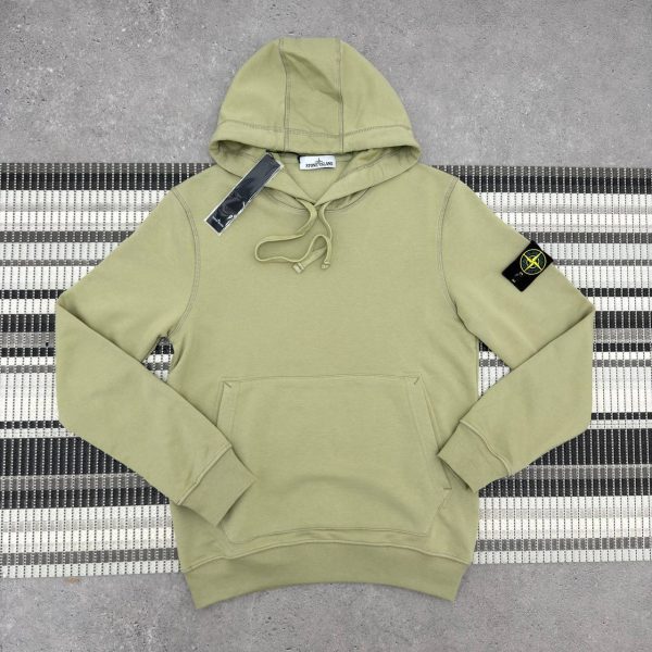 Stone Island Men's Logo Fleece Cotton Olive Green Replica Hoodie Stone Island Men's Logo Fleece Cotton Olive Green Replica Hoodie