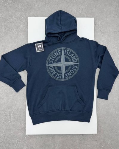 Stone Island Men's Logo Fleece Thick Cotton Graphic Pullover 1-1 Hoodie Navy Blue