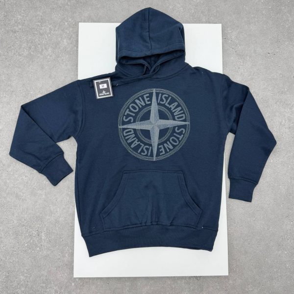 Stone Island Men's Logo Fleece Thick Cotton Graphic Pullover 1-1 Hoodie Navy Blue