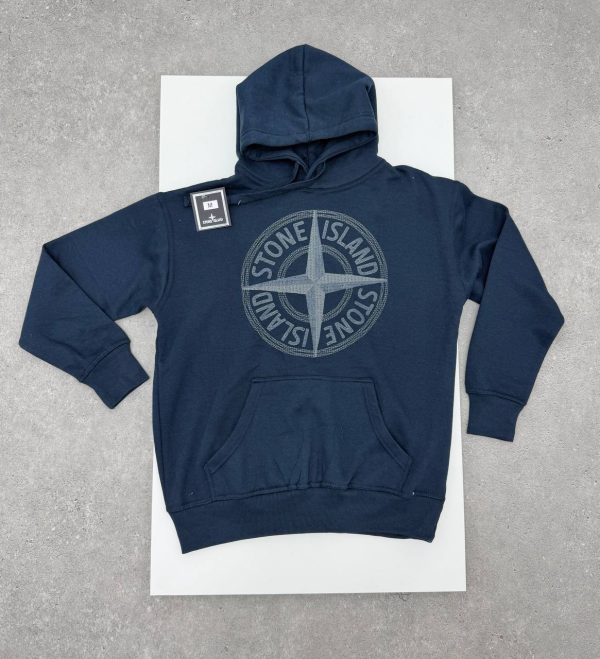 Stone Island Men's Logo Fleece Thick Cotton Graphic Pullover 1-1 Hoodie Navy Blue