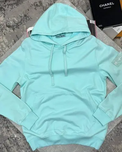 Stone Island Men's Logo-Patch Cotton sea green color Hoodie