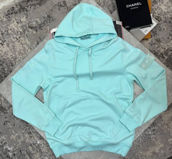 Stone Island Men's Logo-Patch Cotton sea green color Hoodie Stone Island Men's Logo-Patch Cotton sea green color Hoodie