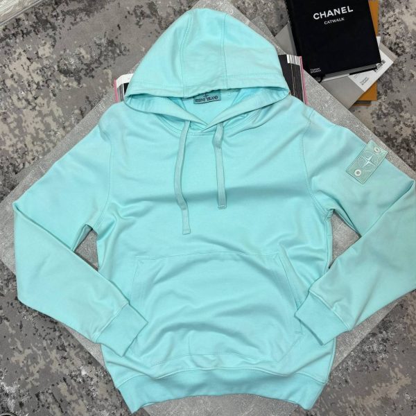 Stone Island Men's Logo-Patch Cotton sea green color Hoodie