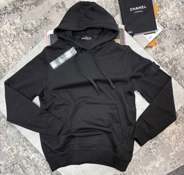 Stone Island Men's Logo-Patch Cotton Hoodie black Stone Island Men's Logo-Patch Cotton Hoodie black