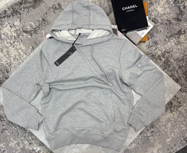 Stone Island Men's Logo-Patch Cotton Hoodie light grey Stone Island Men's Logo-Patch Cotton Hoodie light grey