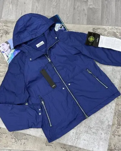 Stone Island Men's Luxury Crinkle Nylon Hooded Windbreaker Reps Premium Quality Jacket Navy Blue