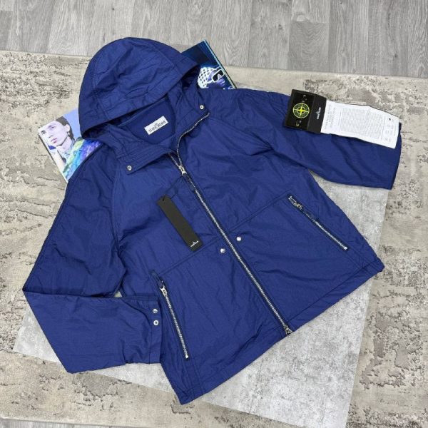 Stone Island Men's Luxury Crinkle Nylon Hooded Windbreaker Reps Premium Quality Jacket Navy Blue
