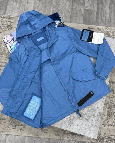Stone Island Men's Luxury Hooded Crinkle Nylon Windbreaker Jacket Blue