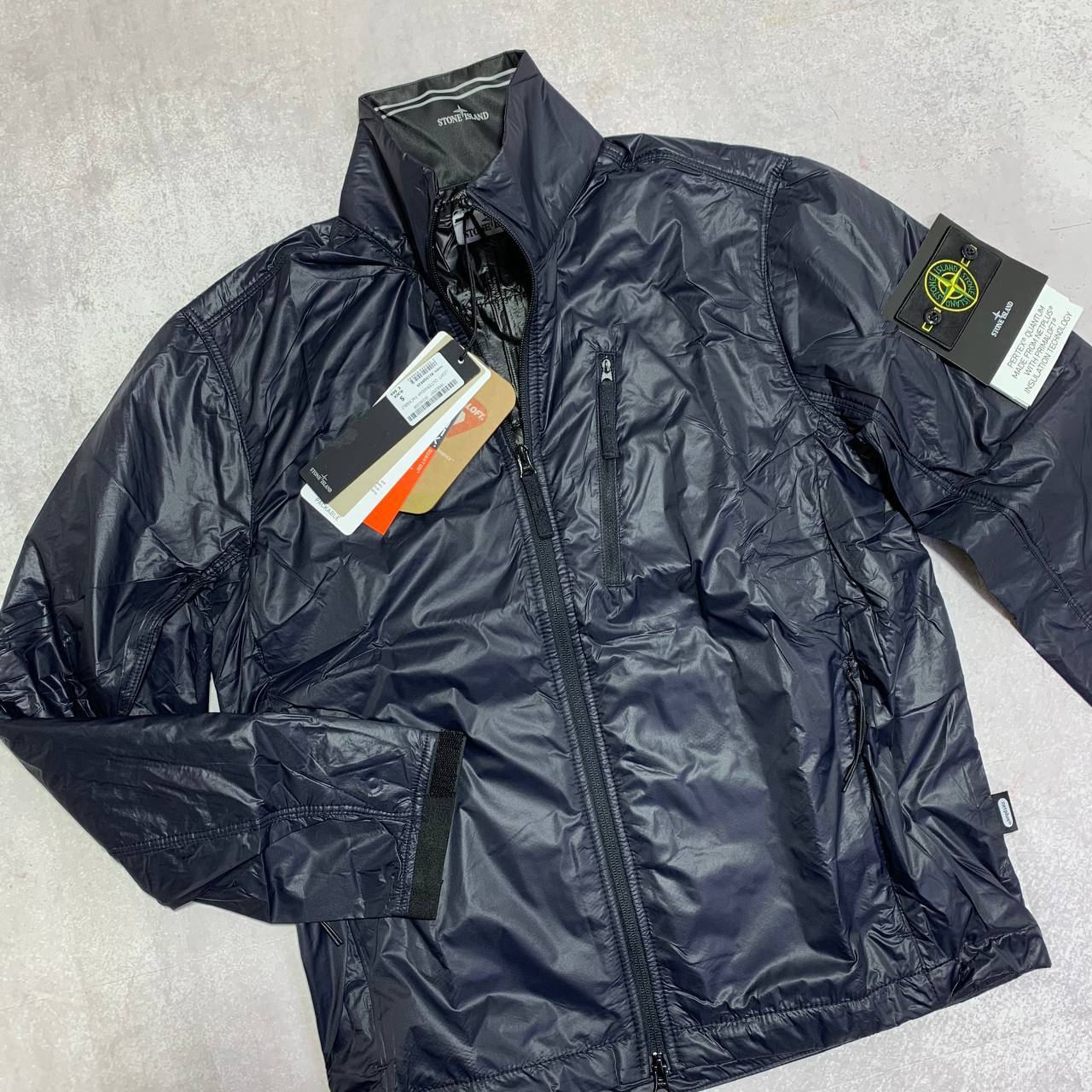 Stone Island Men's Packable Quantum Flock Reps AAA Quality Jacket navy blue colora