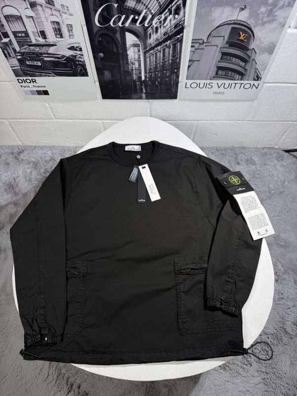 Stone Island Men's Patch Long Sleeve Crewneck Black Overshirt Stone Island Men's Patch Long Sleeve Crewneck Black Overshirt