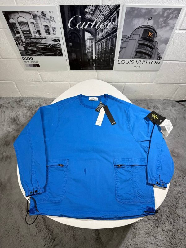 Stone Island Men's Patch Long Sleeve Crewneck Blue Overshirt Stone Island Men's Patch Long Sleeve Crewneck Blue Overshirt
