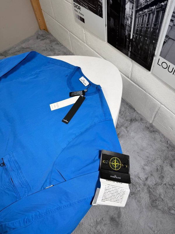 Stone Island Men's Patch Long Sleeve Crewneck Blue Overshirt2 Stone Island Men's Patch Long Sleeve Crewneck Blue Overshirt2