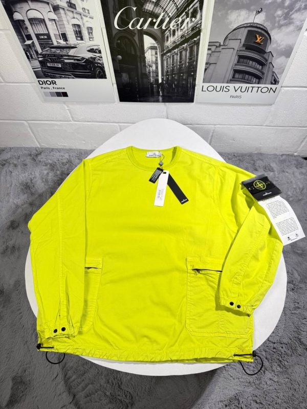 Stone Island Men's Patch Long Sleeve Crewneck Yellow Overshirt Stone Island Men's Patch Long Sleeve Crewneck Yellow Overshirt