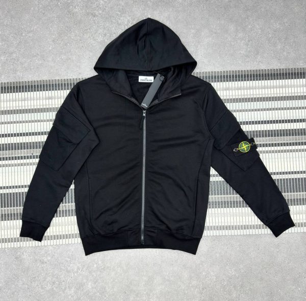 Stone Island Men's Regular-Fit Zip-Up Replica Black Hoodie Stone Island Men's Regular-Fit Zip-Up Replica Black Hoodie