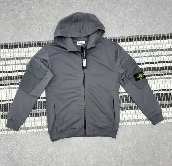 Stone Island Men's Regular-Fit Zip-Up Replica Grey Hoodie Stone Island Men's Regular-Fit Zip-Up Replica Grey Hoodie
