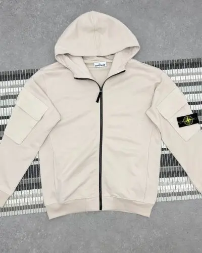 Stone Island Men's Regular-Fit Zip-Up Replica White Hoodie