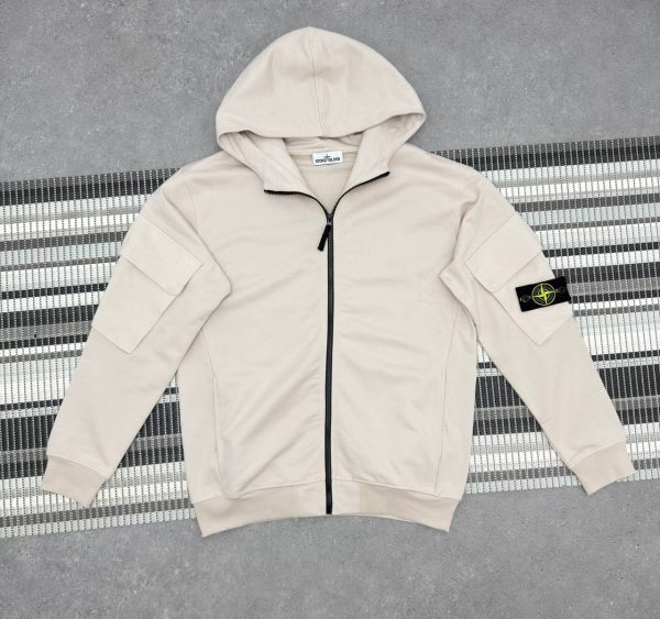 Stone Island Men's Regular-Fit Zip-Up Replica White Hoodie Stone Island Men's Regular-Fit Zip-Up Replica White Hoodie
