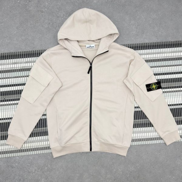 Stone Island Men's Regular-Fit Zip-Up Replica White Hoodie