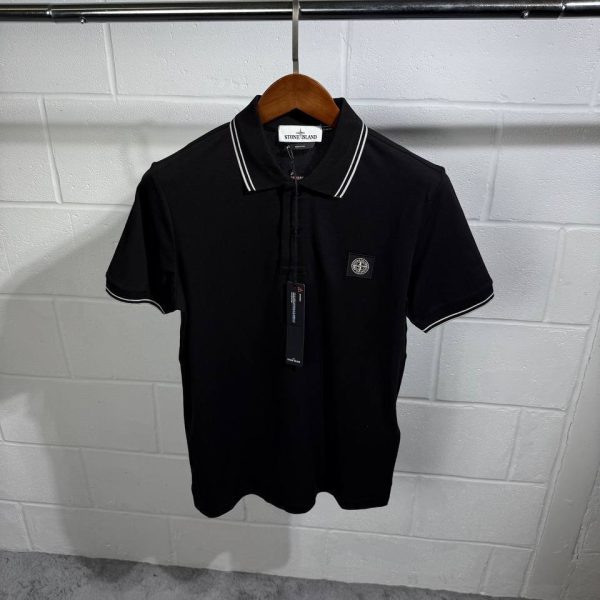 Stone Island Men's Slim Fit Striped Short Sleeve Replica Polo Shirt