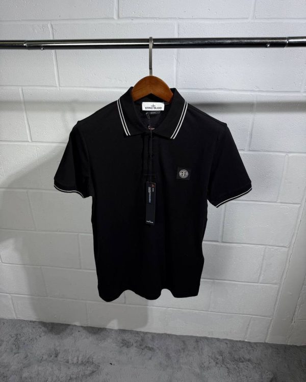 Stone Island Men's Slim Fit Striped Short Sleeve Replica Polo Shirt