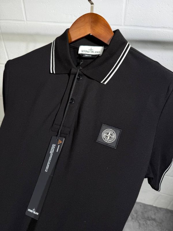 Stone Island Men's Slim Fit Striped Short Sleeve Replica Polo Shirt2 Stone Island Men's Slim Fit Striped Short Sleeve Replica Polo Shirt2