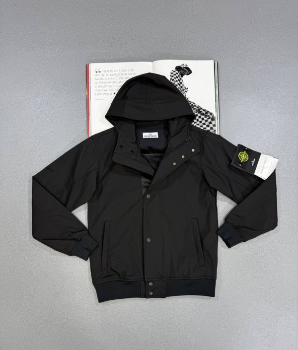 Stone Island Men's Soft Shell-R Replica Black Jacket Stone Island Men's Soft Shell-R Replica Black Jacket