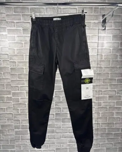 Stone Island Men's Straight-Leg Logo-Embroidered AAA Quality Black Cargo Pants