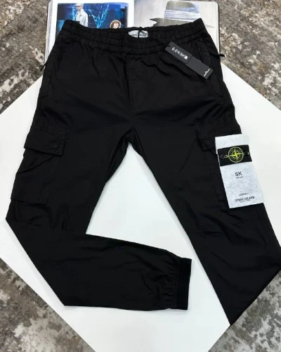 Stone Island Men's Stretch Cotton Reps AAA+ Quality Tela Cargo black Pants