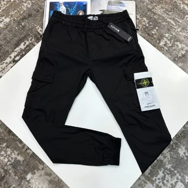 Stone Island Men's Stretch Cotton Reps AAA+ Quality Tela Cargo black Pants