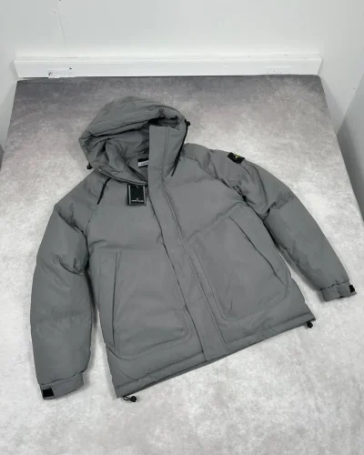 Stone Island Men's Water-Resistant Down Parka AAA Quality Grey Color