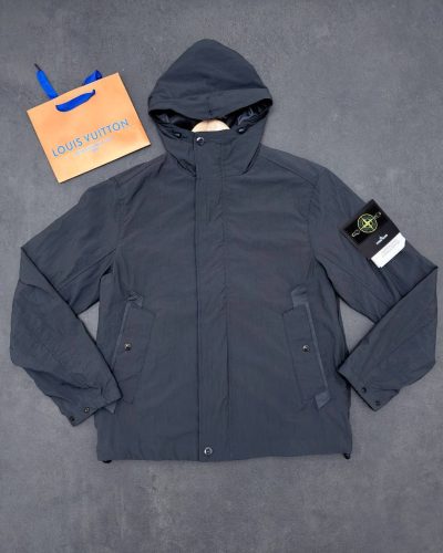 Stone Island Micro Twill Compass-Logo Hooded Jacket for Men Dark Grey Color