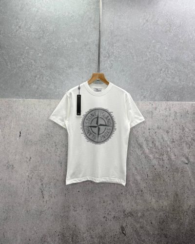 Stone Island Optical Logo AAA Quality T-Shirt for Men white color