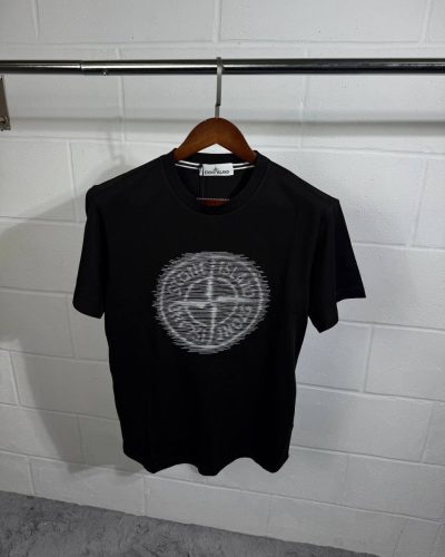 Stone Island Optical Three Embroidered Cotton T-Shirt Super Clone Quality black color