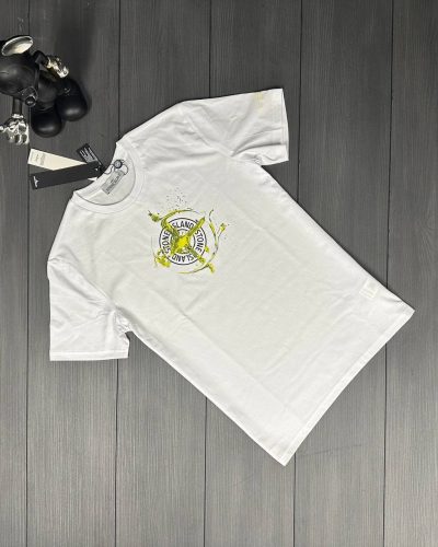 Stone Island Paint Splatter Compass T-Shirt for Men In AAA Quality White