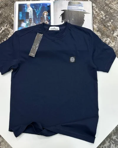 Stone Island Patch Logo Garment-Dyed Cotton 1-1 Mirror Quality T-Shirts navy blue