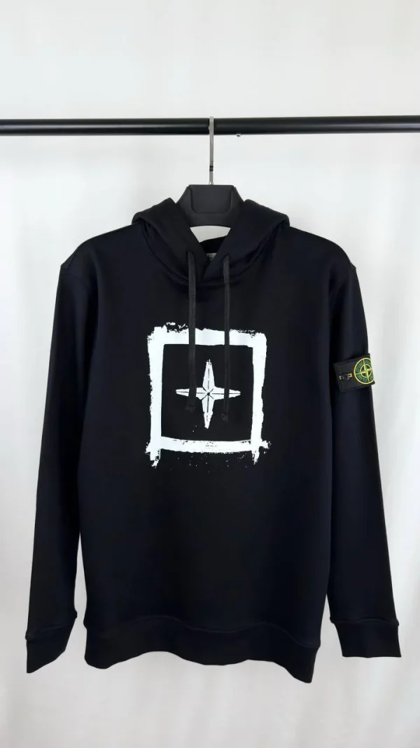 Stone Island Stencil Logo Reps AAA Quality Black Hoodie Stone Island Stencil Logo Reps AAA Quality Hoodie