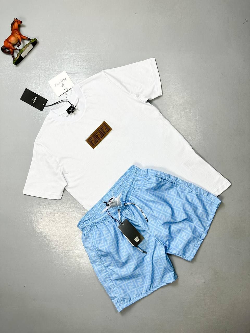 Fendi F Logo Patch Reps AAA Quality T-Shirt and Shorts Set – Multiple Colours - Image 6