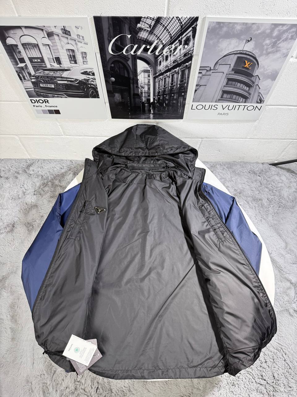 Prada Re-Nylon Reversible Hooded Replica Jacket for Men – Navy Blue/Black - Image 3