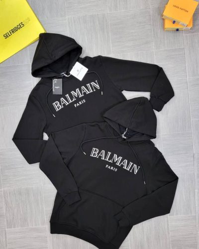 Balmain Paris Black Mirrored Logo AAA Quality Hoodie for Men