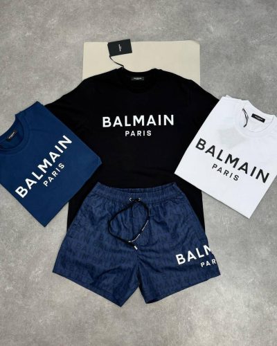 Balmain Round-Neck Embroidered Logo Reps AAA Quality T-Shirt and Shorts Set for Men – Multiple Colours