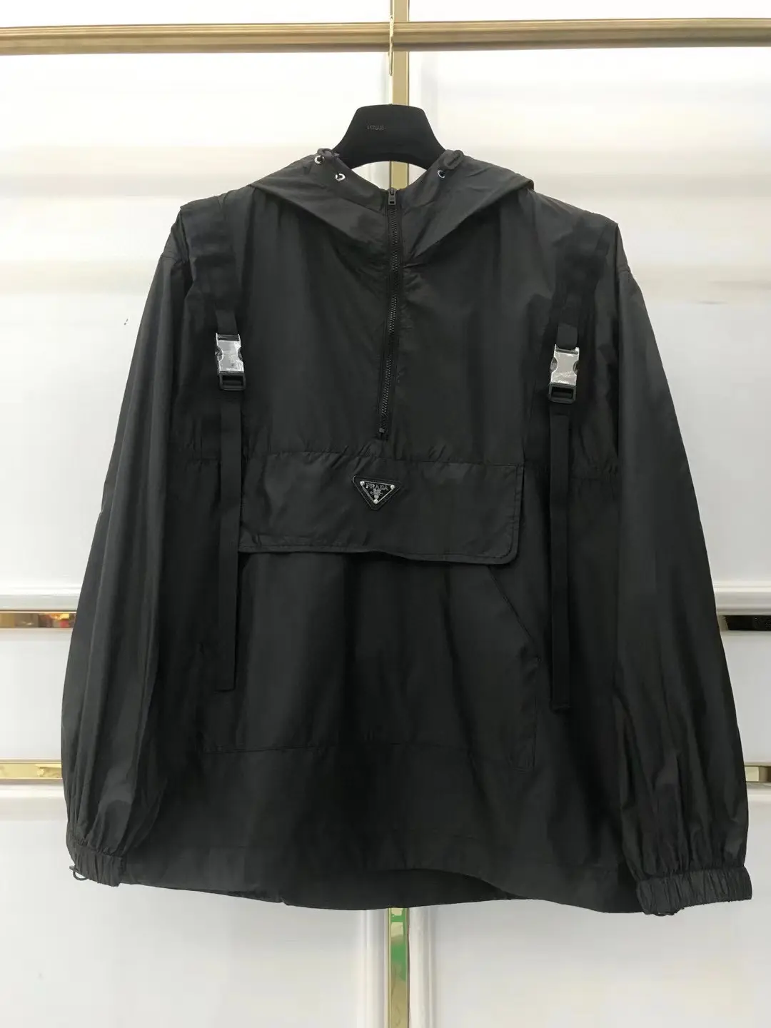 Black Waterproof Hooded Rain Jacket with Zippered Pockets AAA Quailty