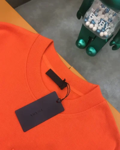 Bright Orange Oversized Knitted Sweatshirt with Chest Pocket and Zipper Detail neck
