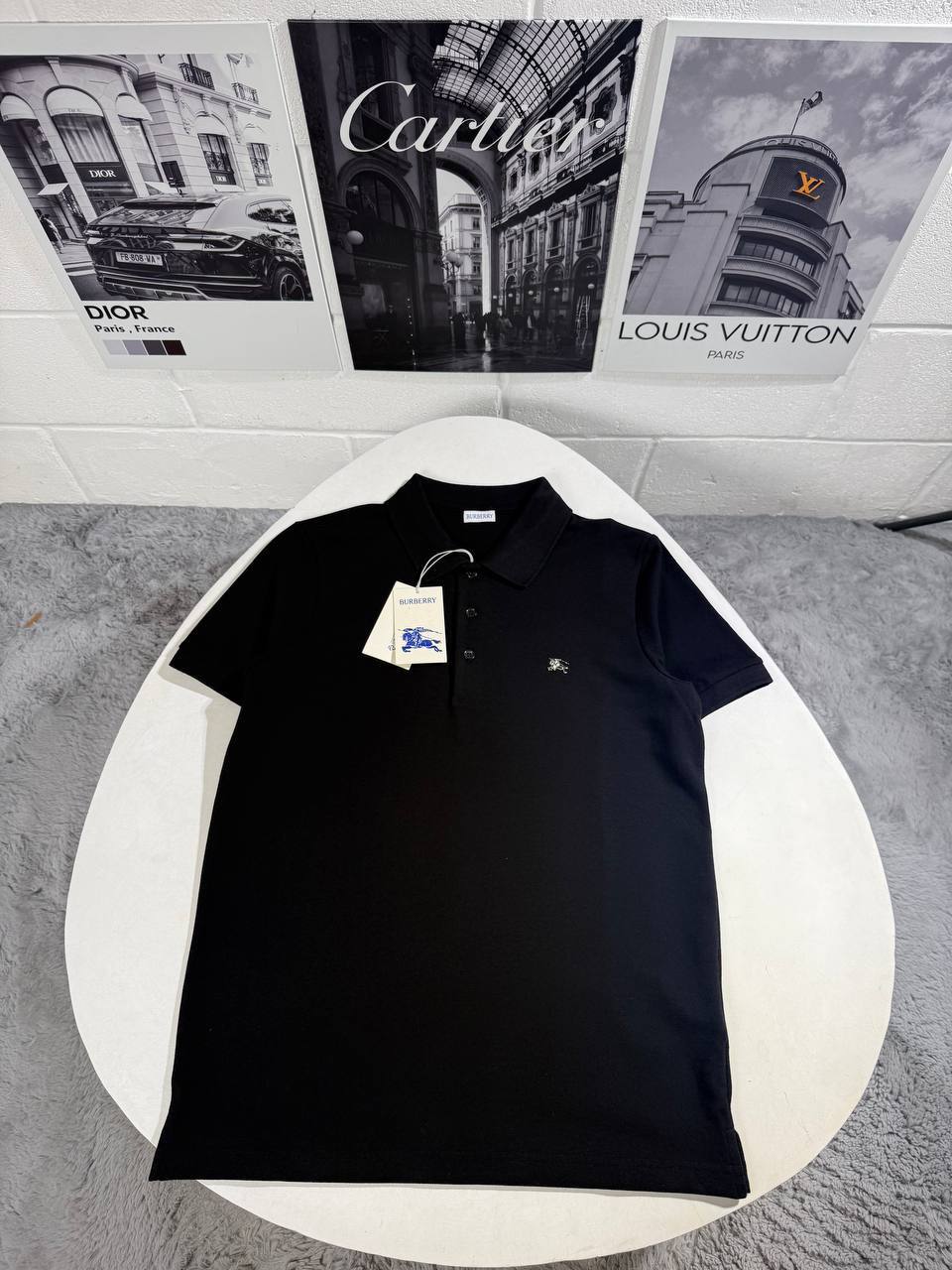 Burberry Black, Navy Blue & White Cotton Piqué Polo Shirt for Men