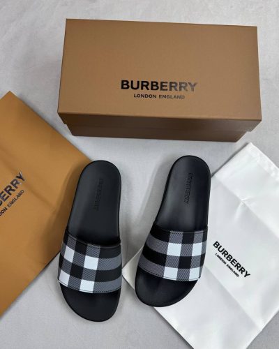 Burberry Check Furley Replica Sliders for Men – Black