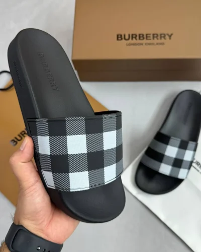 Burberry Check Furley Replica Sliders for Men – Black