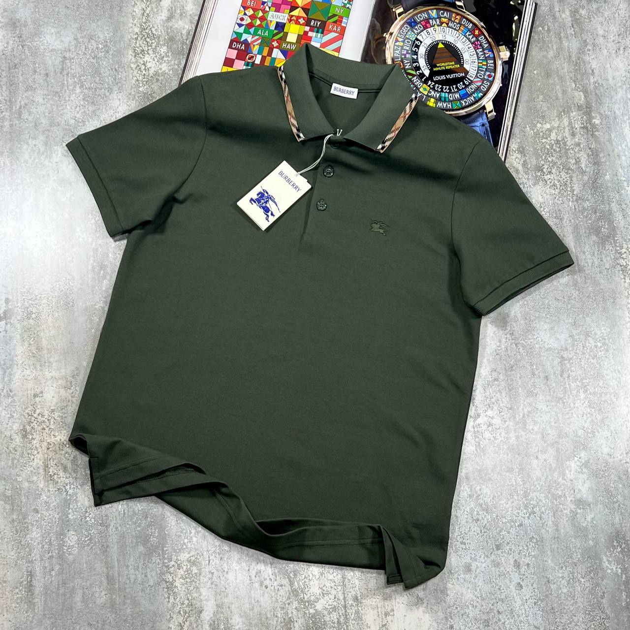 Burberry Check Trim Cotton Piqué Polo Shirt for Men green