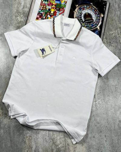 Burberry Check Trim Cotton Piqué Polo Shirt for Men white